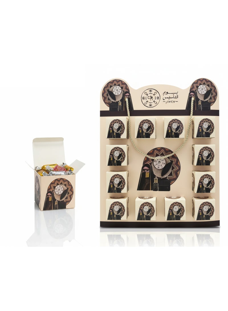 توزيعات لأطفال بمناسبة اليوم التأسييس السعودية يحتوي على 12 بوكس , مقاس استاند 48 سم وعرضه 38 سم ويوجد حبل لحمله , يتميز بتراث ورسومات الجميلة . - Image 2